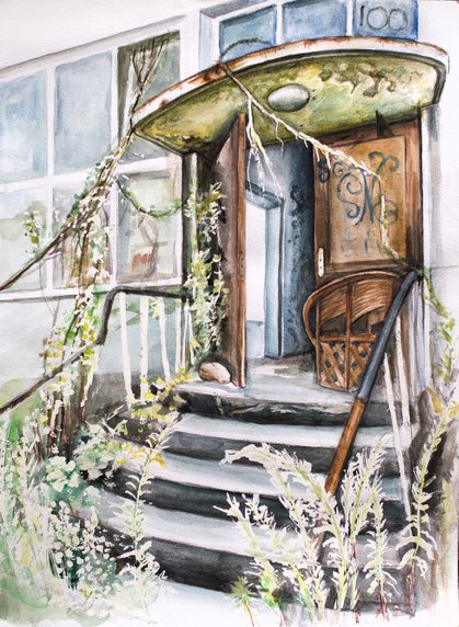 watercolor painting of an abandoned building2020