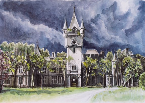 Watercolor painting chateau noisy by Natascha Mattens 2020