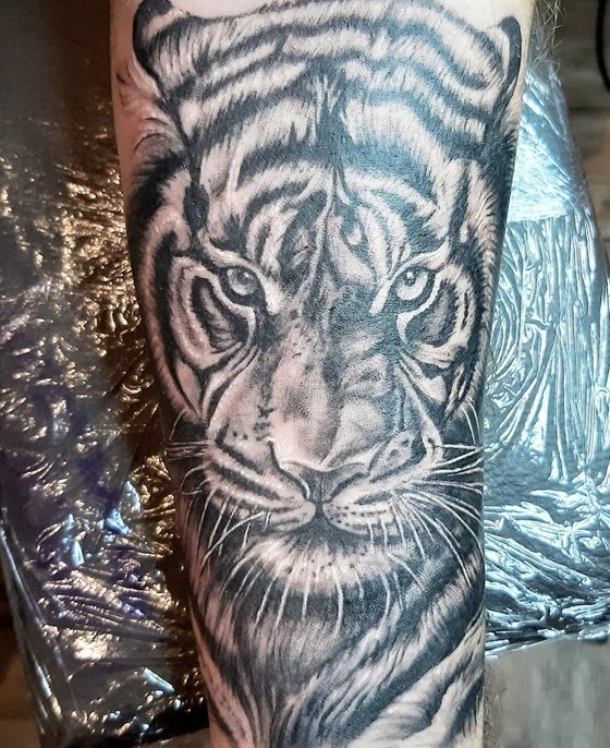 realistic tattoo tiger by Natascha Mattens